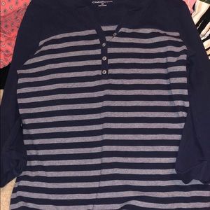 Navy Stripe Mid Length Polo
